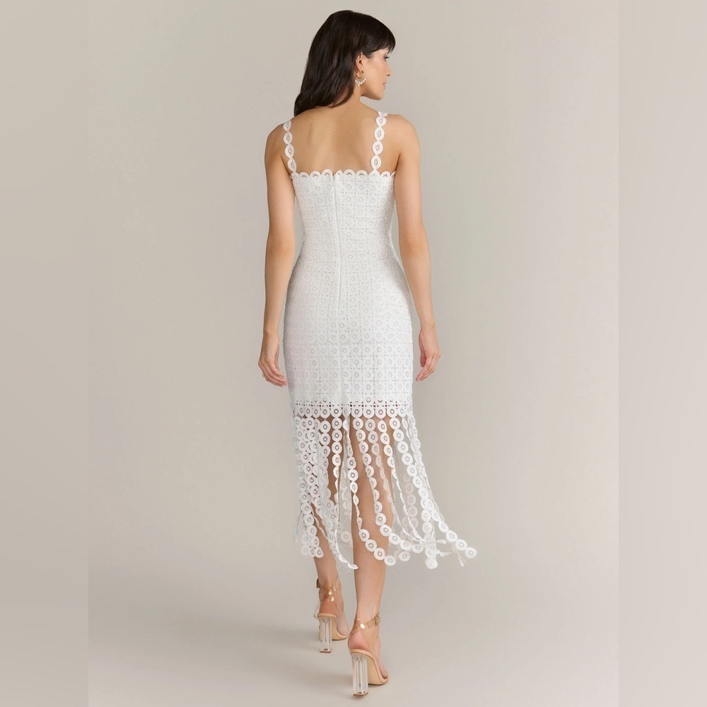 New York & Company Just Me Square Neck Circle Lace White Fringe Dress - Picture 7 of 15